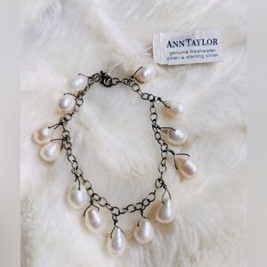Ann Taylor sterling silver genuine freshwater pearl bracelet NWT